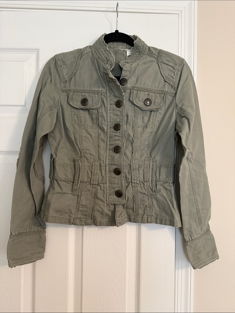 Women's Olive Green Utility Jacket with Button Front